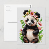 Panda Beer met bloemen Briefkaart (Voorkant / Achterkant)