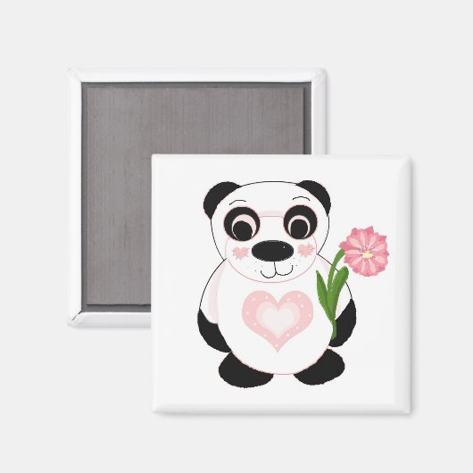 Panda-Beer met bloemen Magneet (Voorkant / Achterkant)