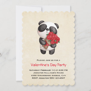 Panda Beer met Boeket Rozen Valentijnsdag Kaart