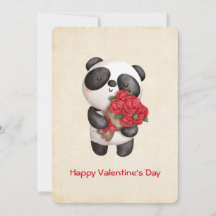 Panda-Beer met Bouquet van Valentijnse Rozen Feestdagenkaart