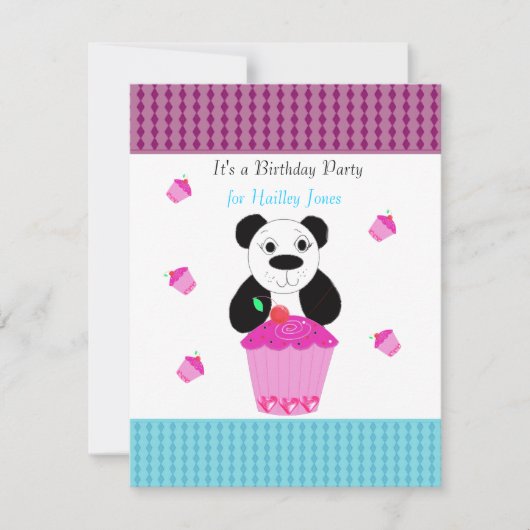 Panda Beer met Cupcakes Birthday Party Invitation Kaart (Voorkant)