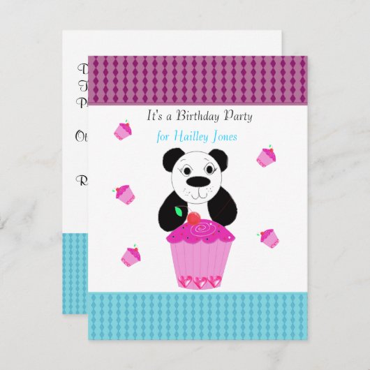 Panda Beer met Cupcakes Birthday Party Invitation Kaart (Voorkant / Achterkant)