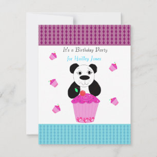 Panda Beer met Cupcakes Verjaardagsfeest Uitnodigi Kaart