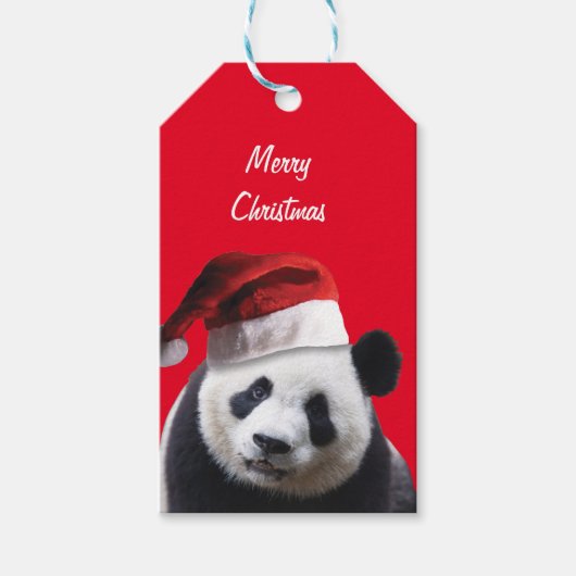 Panda-Beer met een Pet van de kerstman Cadeaulabel (Voorkant)