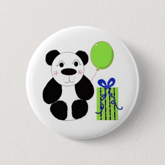 Panda-Beer met Groene Ballon Ronde Button 5,7 Cm (Voorkant)