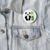 Panda-Beer met Groene Ballon Ronde Button 5,7 Cm (In situ)