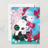 Panda-Beer met Kawaii Girl Briefkaart (Voorkant / Achterkant)