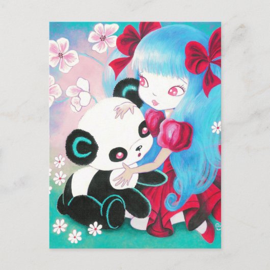Panda-Beer met Kawaii Girl Briefkaart (Voorkant)