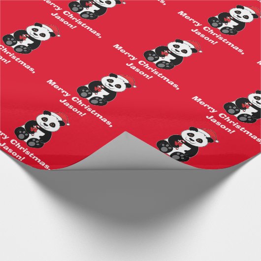 Panda-Beer met  kerstmis in Bamboe Cadeaupapier (Hoek)