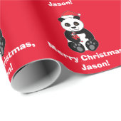 Panda-Beer met  kerstmis in Bamboe Cadeaupapier (Rol Hoek)