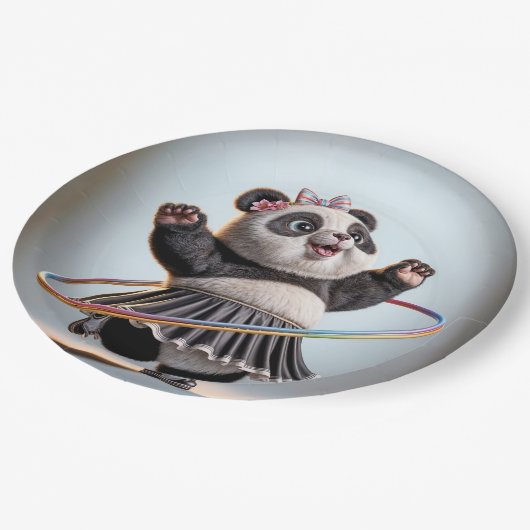 Panda Beer met Rainbow Hula Hoop Papieren Bordje (Gekanteld)