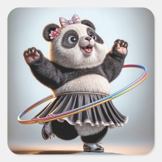 Panda Beer met Rainbow Hula Hoop Vierkante Sticker (Voorkant)