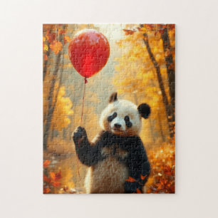 Panda Beer met rode ballon in het najaar Legpuzzel