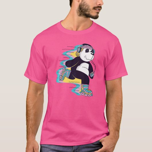 Panda Beer met Roller Schaatsen voor Skater en Bee T-shirt (Voorkant)