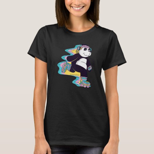 Panda Beer met Roller Schaatsen voor Skater en Bee T-shirt (Voorkant)