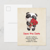 Panda Beer met Rose Bouquet Save the Date Uitnodiging Briefkaart (Voorkant / Achterkant)