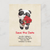 Panda Beer met Rose Bouquet Save the Date Uitnodiging Briefkaart (Voorkant)