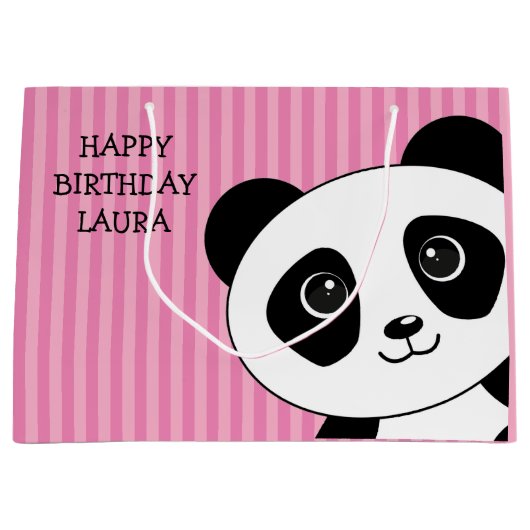 Panda-Beer met roze strips van afgelopen dag Groot Cadeauzakje (Voorkant)