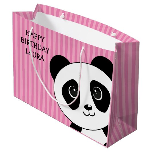 Panda-Beer met roze strips van afgelopen dag Groot Cadeauzakje (Achterkant Gekanteld)
