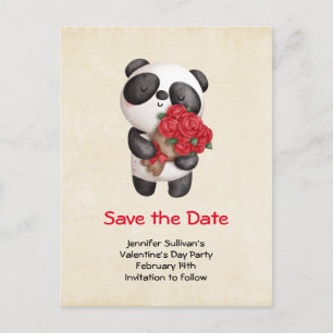 Panda Beer met Rozen Boeket Bewaar de Datum Uitnodiging Briefkaart