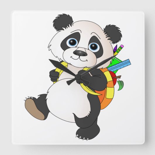 Panda-Beer met rugzak Vierkante Klok (Voorkant)