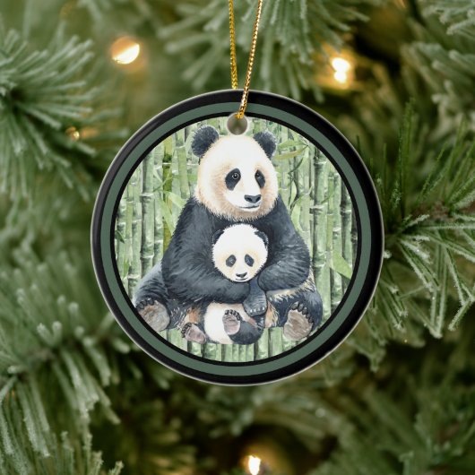 Panda Beer Momma en Baby Keramisch Ornament (Boom)