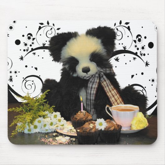 Panda Beer Mousepad Mousemat, met thee en koekjes Muismat (Voorkant)