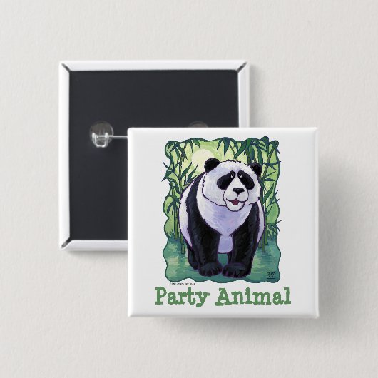 Panda Beer Party Center Vierkante Button 5,1 Cm (Voorkant /achterkant)