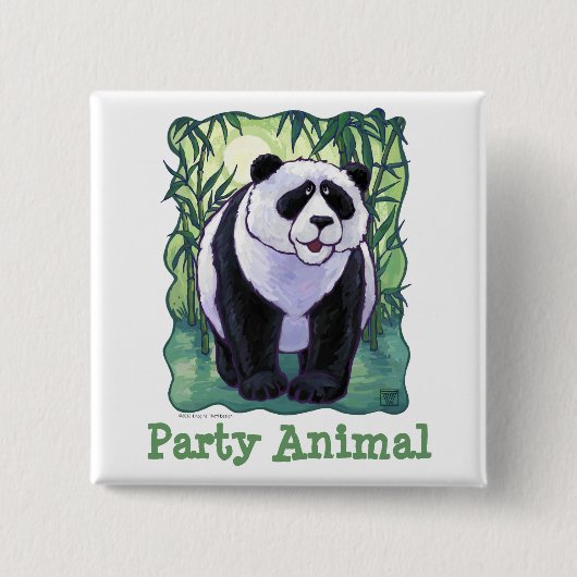 Panda Beer Party Center Vierkante Button 5,1 Cm (Voorkant)