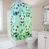Panda Beer Patroon Groene Print Douchegordijn (In situ)
