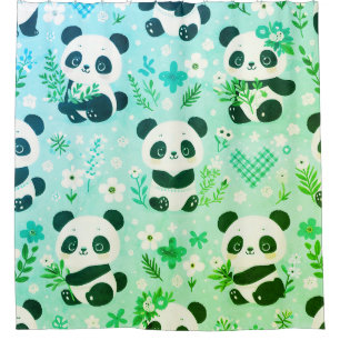 Panda Beer Patroon Groene Print Douchegordijn