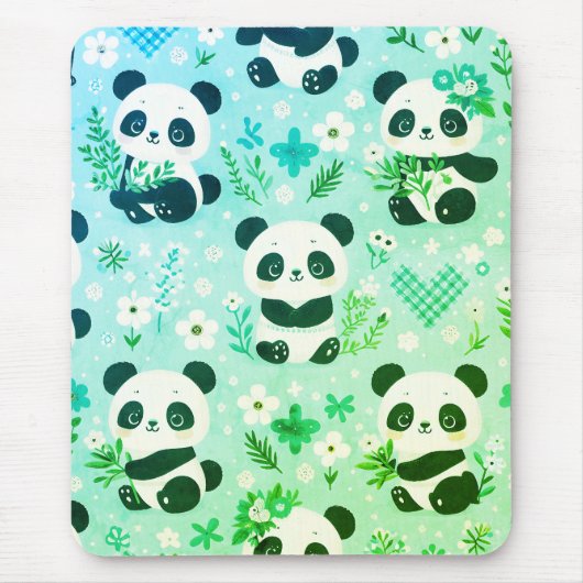 Panda Beer Patroon Groene Print Muismat (Voorkant)