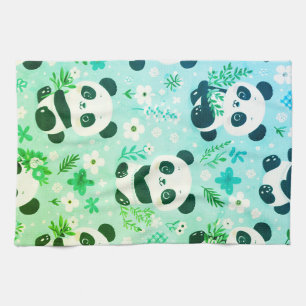 Panda Beer Patroon Groene Print Theedoek