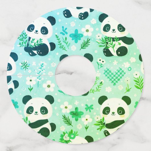 Panda Beer Patroon Groene Print Wijnglaslabel (Voorkant)