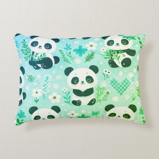 Panda Beer Pattern Green Print Accent Kussen (Voorkant)
