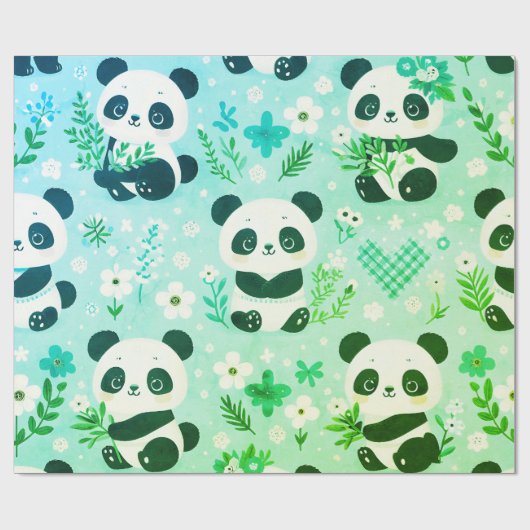 Panda Beer Pattern Green Print Cadeaupapier (Vlak)