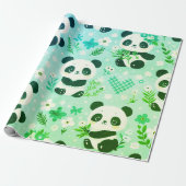 Panda Beer Pattern Green Print Cadeaupapier (Uitgerold)