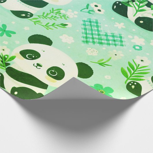 Panda Beer Pattern Green Print Cadeaupapier (Hoek)