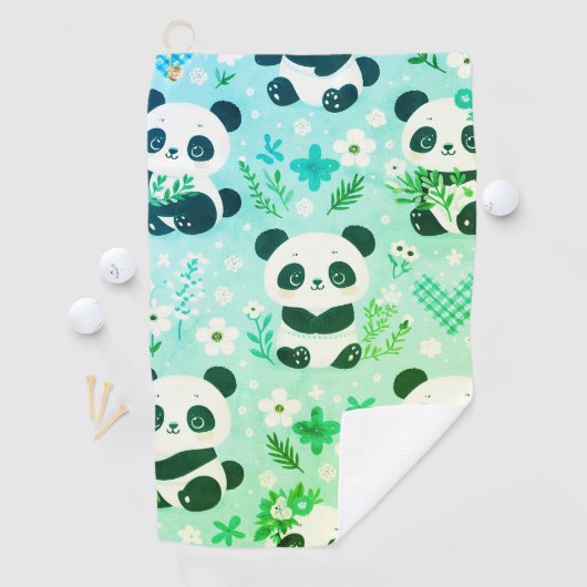 Panda Beer Pattern Green Print Golfhanddoek (Insitu)