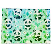 Panda Beer Pattern Green Print Groot Cadeauzakje (Achterkant)