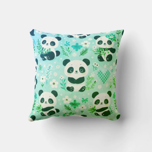 Panda Beer Pattern Green Print Kussen (Achterkant)