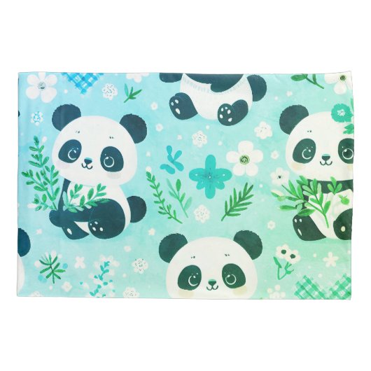 Panda Beer Pattern Green Print Kussensloop (Achterkant)