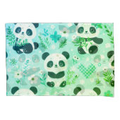 Panda Beer Pattern Green Print Kussensloop (Voorkant)