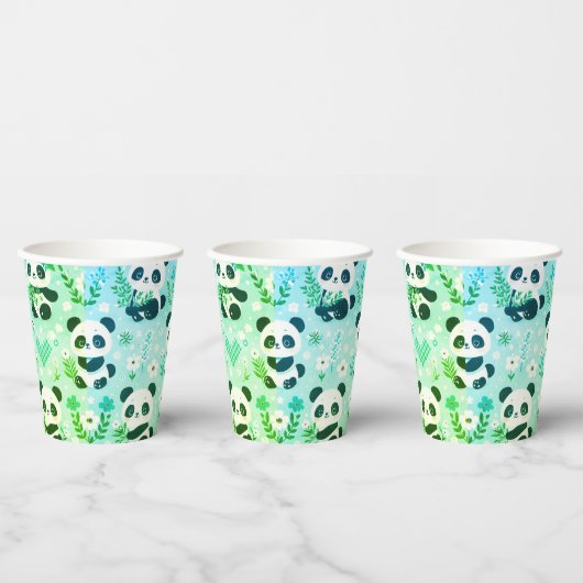Panda Beer Pattern Green Print Papieren Bekers (Multi)