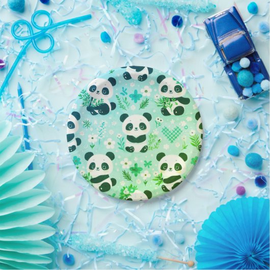 Panda Beer Pattern Green Print Papieren Bordje (Feest)