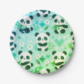 Panda Beer Pattern Green Print Papieren Bordje (Voorkant)