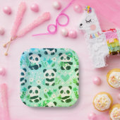 Panda Beer Pattern Green Print Papieren Bordje (Feest)