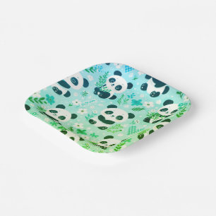 Panda Beer Pattern Green Print Papieren Bordje