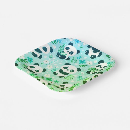 Panda Beer Pattern Green Print Papieren Bordje (Gebogen)