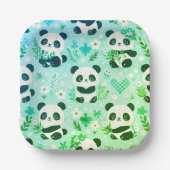 Panda Beer Pattern Green Print Papieren Bordje (Voorkant)